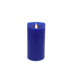 Free-Flowing 3D Fireless Blue  flame Real Wax LED Pillar Candle Light With Timer,Battery-Operated