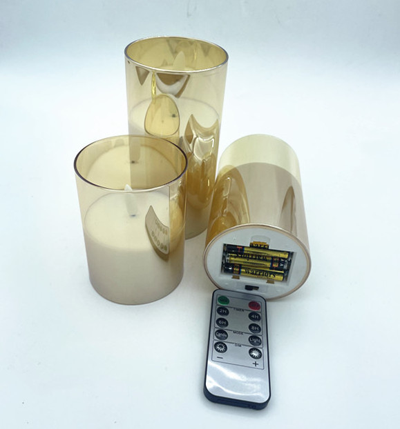 hot selling glass real wax pillar LED 3D wick candle with timer smokeless battery operated candle for home decoration