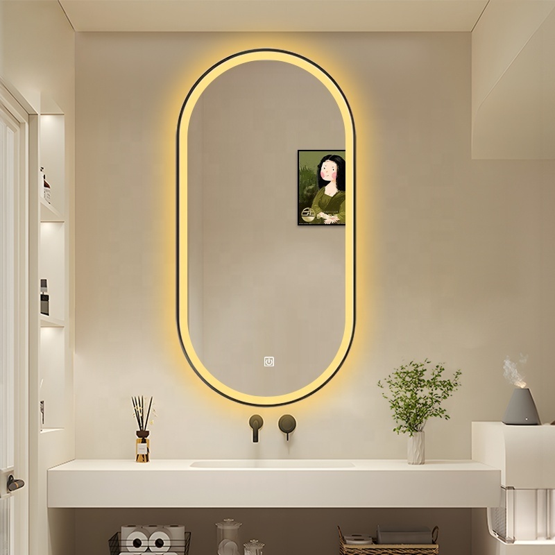 Wholesale light luxury simple fog removal smart with lights LED bathroom mirror Oval hotel homestay special