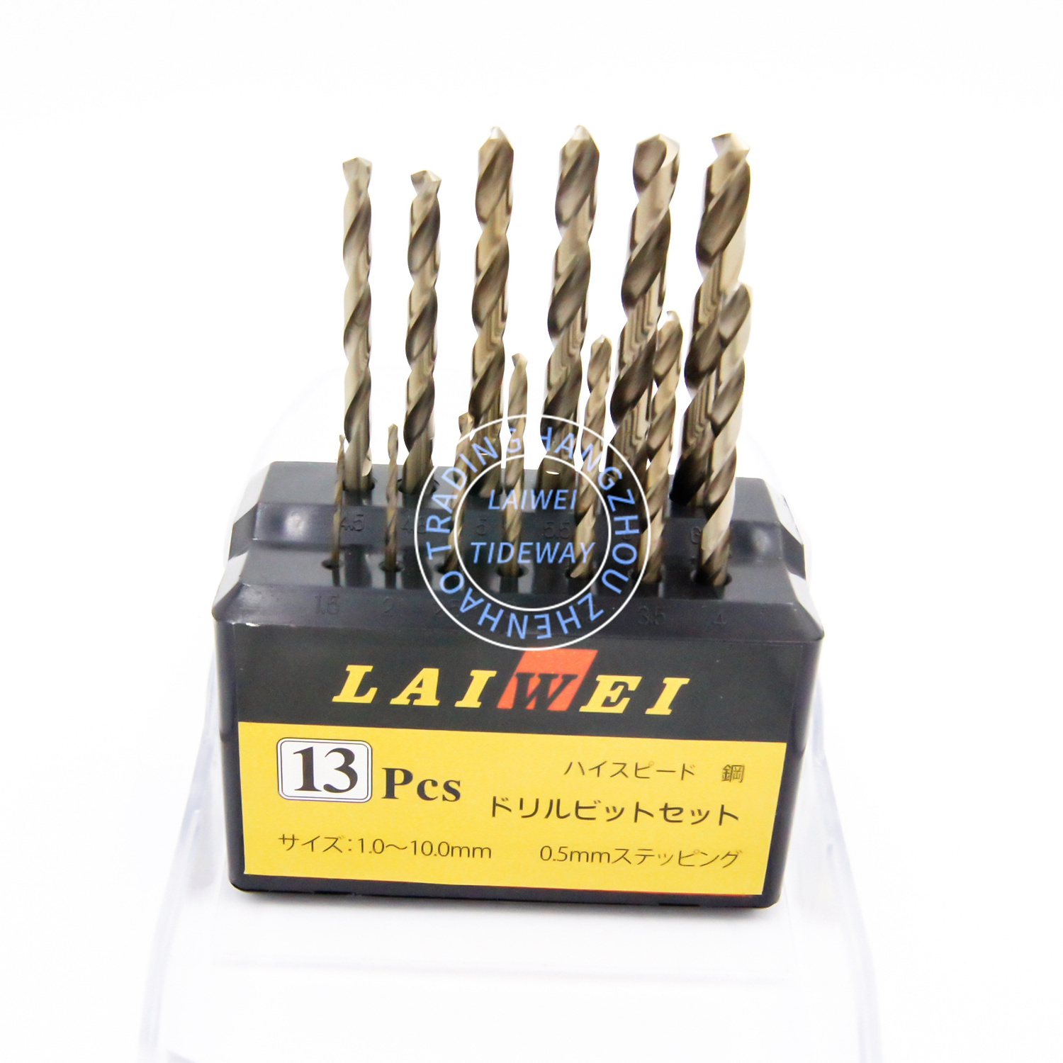 13 Piece Drill Bits Set, LAIWEI Titanium Coating High Speed Steel Jobber, H.S.S Straight Shank Twist for Metal, Wood, Plastic