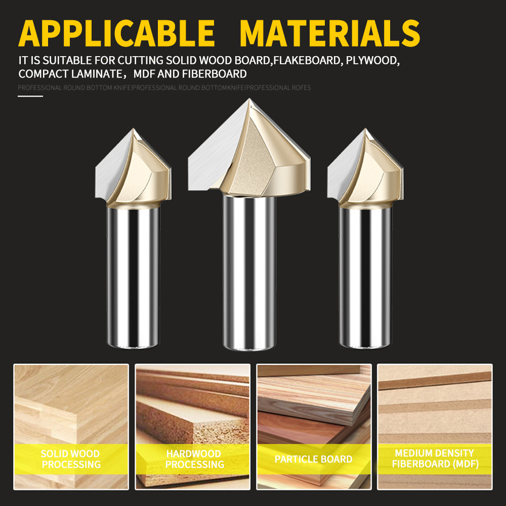 V Groove Router Bit TIDEWAY ZLC0301 90 Degree Double Flute Chamfer and Bevel Bit Carbide Tipped Woodworking Tool Bits cutter