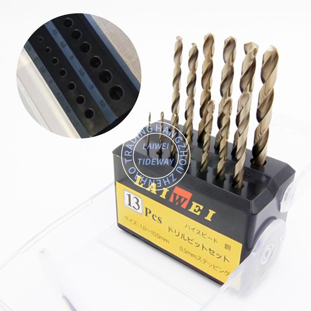 13 Piece Drill Bits Set, LAIWEI Titanium Coating High Speed Steel Jobber, H.S.S Straight Shank Twist for Metal, Wood, Plastic