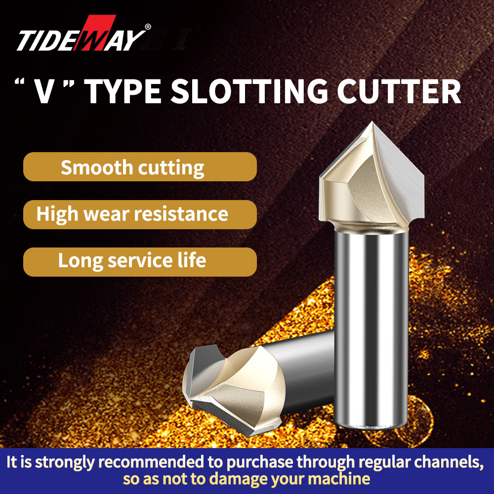 V Groove Router Bit TIDEWAY ZLC0301 90 Degree Double Flute Chamfer and Bevel Bit Carbide Tipped Woodworking Tool Bits cutter