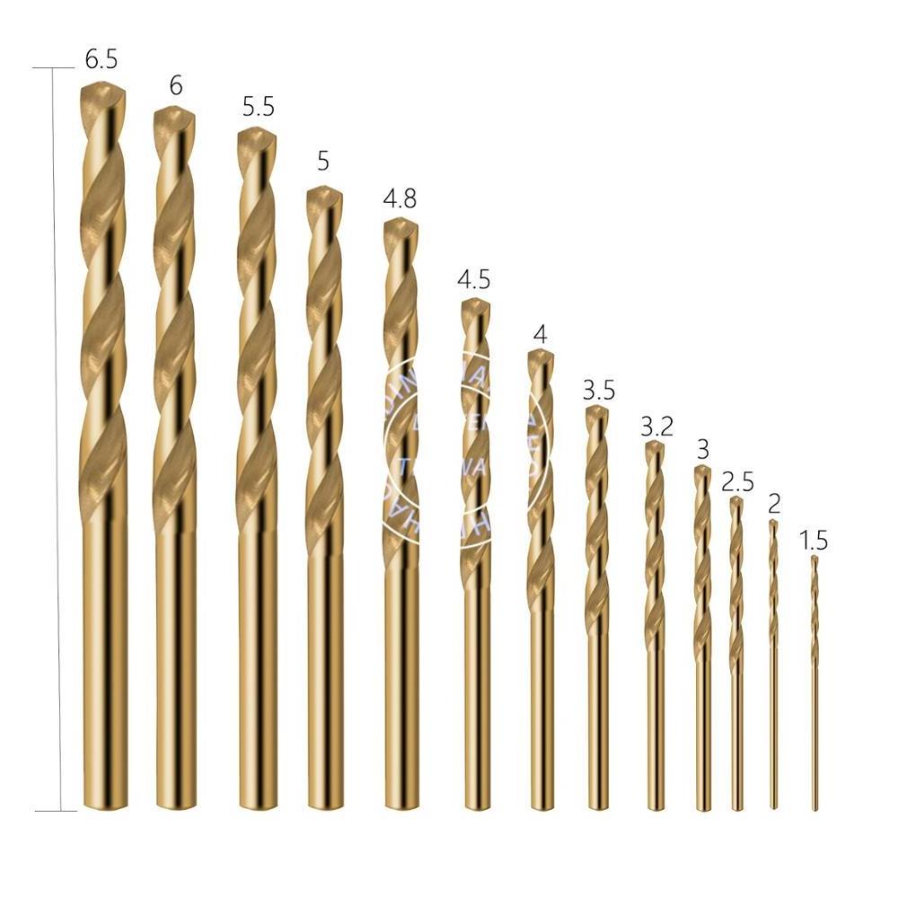 13 Piece Drill Bits Set, LAIWEI Titanium Coating High Speed Steel Jobber, H.S.S Straight Shank Twist for Metal, Wood, Plastic