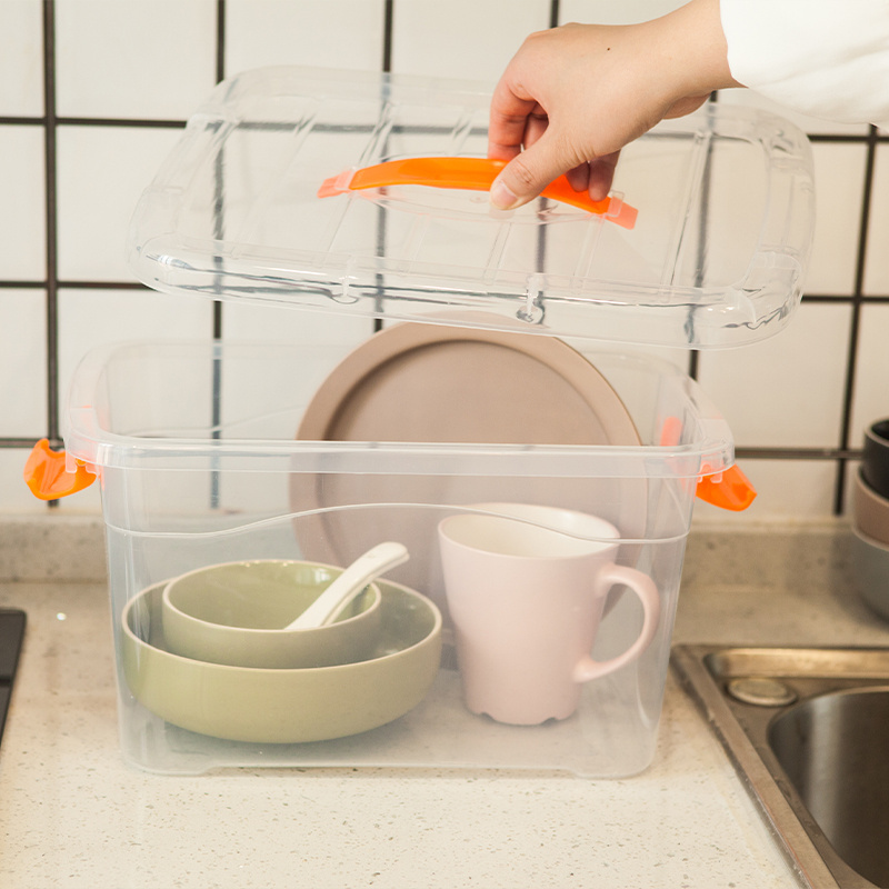 Big Clear Multifunction Organizer Bins Latching Buckles Stackable Plastic Storage Box With Latching Handle And Wheels Lids