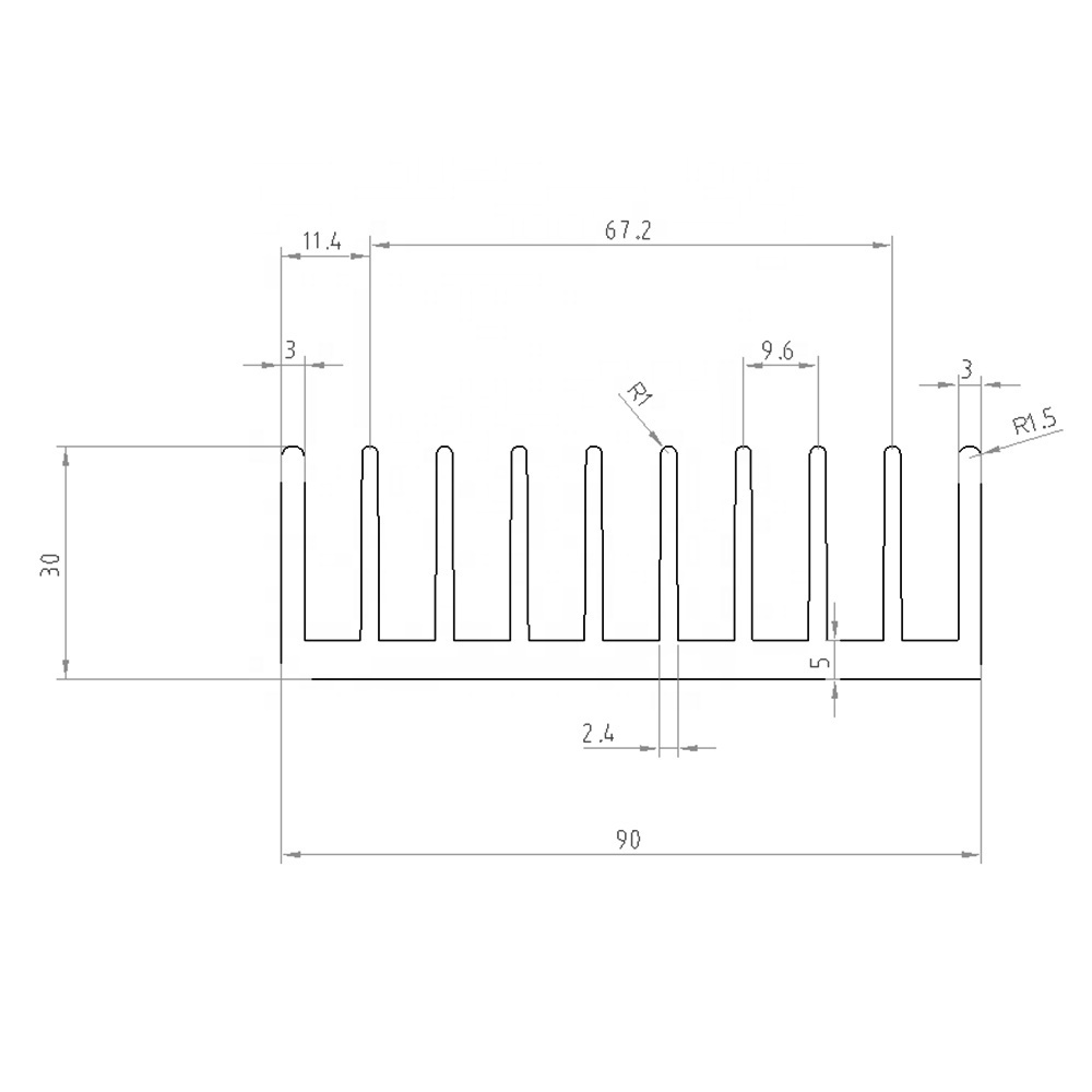 90*30*300 mm High-power Radiator Aluminum Heat Sink strip Aluminum Extrusion 6063 Heatsink Radiating Bars