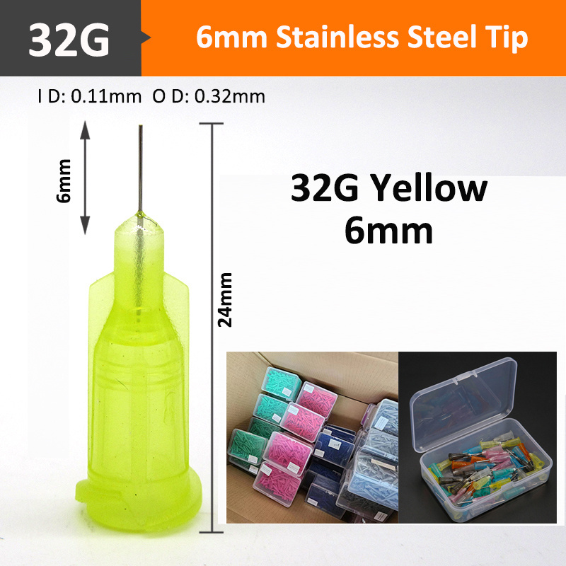 Plastic Stainless steel super glue dispensing tip for adhesive dispense needle LUER LOCK Nozzle 14G-34G 6MM 1/4 INCH