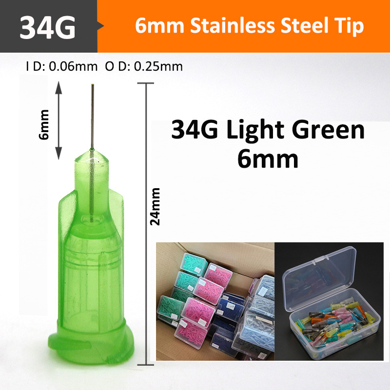 Plastic Stainless steel super glue dispensing tip for adhesive dispense needle LUER LOCK Nozzle 14G-34G 6MM 1/4 INCH