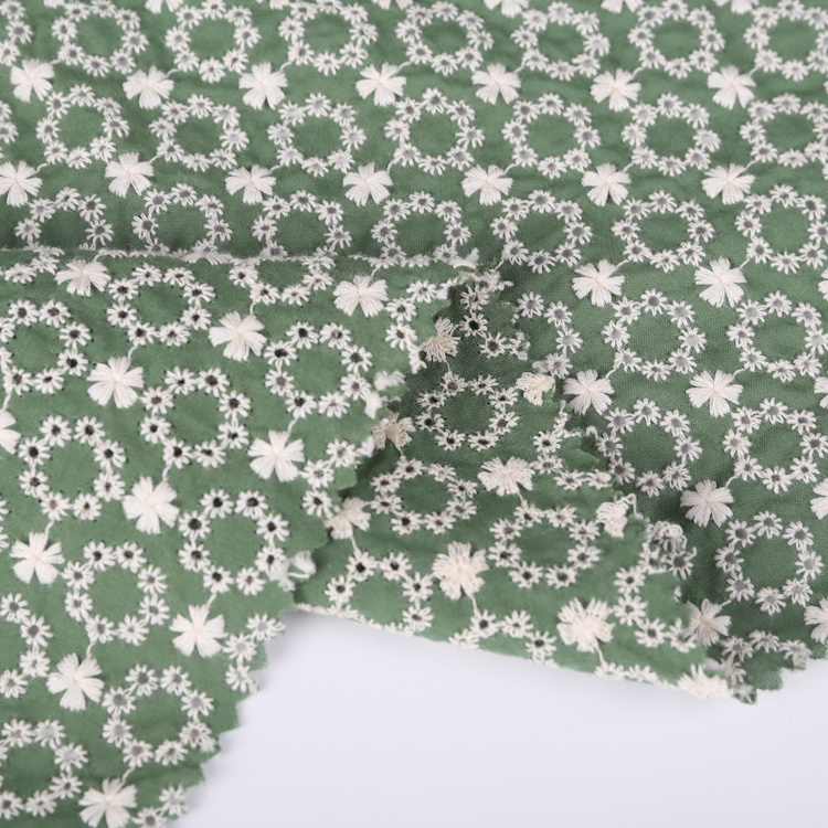 New design soft embroidery cotton eyelet custom woven embroidery fabric for dresses with small white flowers and wreaths