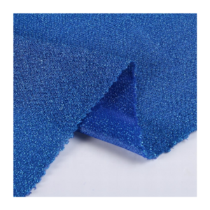 Custom Top Quality 100% Polyester Touch Hand Feeling Breathable Blue Dyeing Lurex Tinsel Mesh Fabric for Clothing