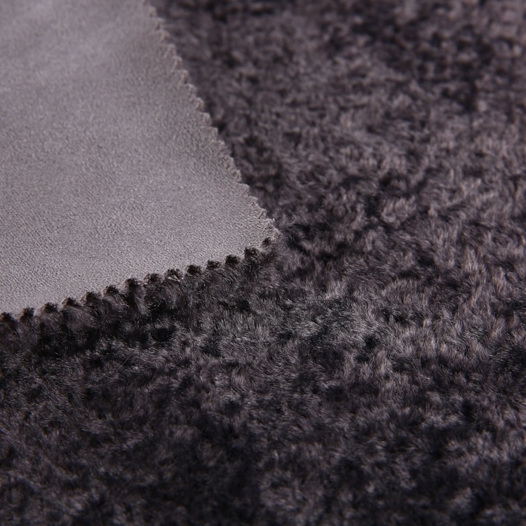 HOT products sells knitted suede bonded faux fur dark grey suede upholstery polyester fabric