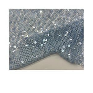 more popular blue color fabric  mesh sequin embroidery  fabric for girls apparel suspender