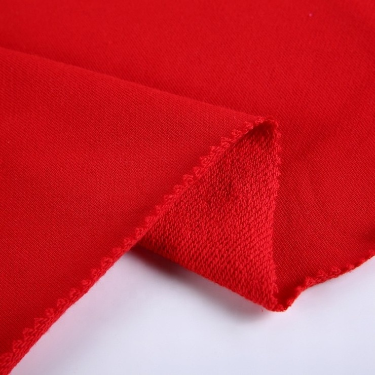 Hot Sale Red 380Gsm French Terry Fabric Loop Garment Cotton Textile Fabric Stock Lot For Sportswear terri cloth fabrics