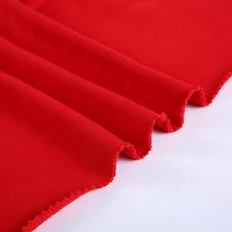 Hot Sale Red 380Gsm French Terry Fabric Loop Garment Cotton Textile Fabric Stock Lot For Sportswear terri cloth fabrics