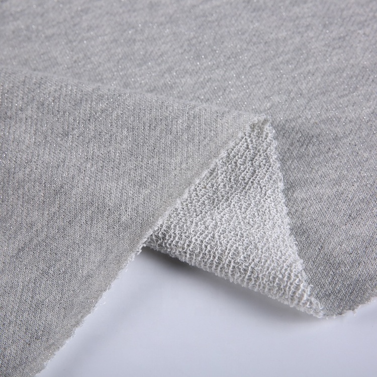 Wholesale gray loop lurex 60% polyester 40% cotton french terry fleece fabric for garment terri cotton fabric