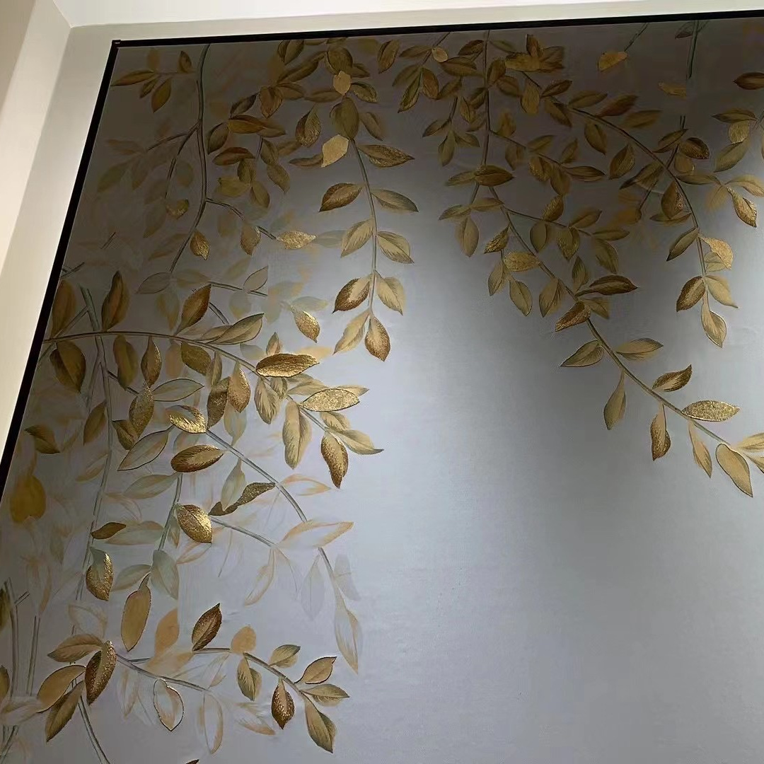 Zhenling luxury Golden Leaf Backdrop wall mural for interior house wall decoration