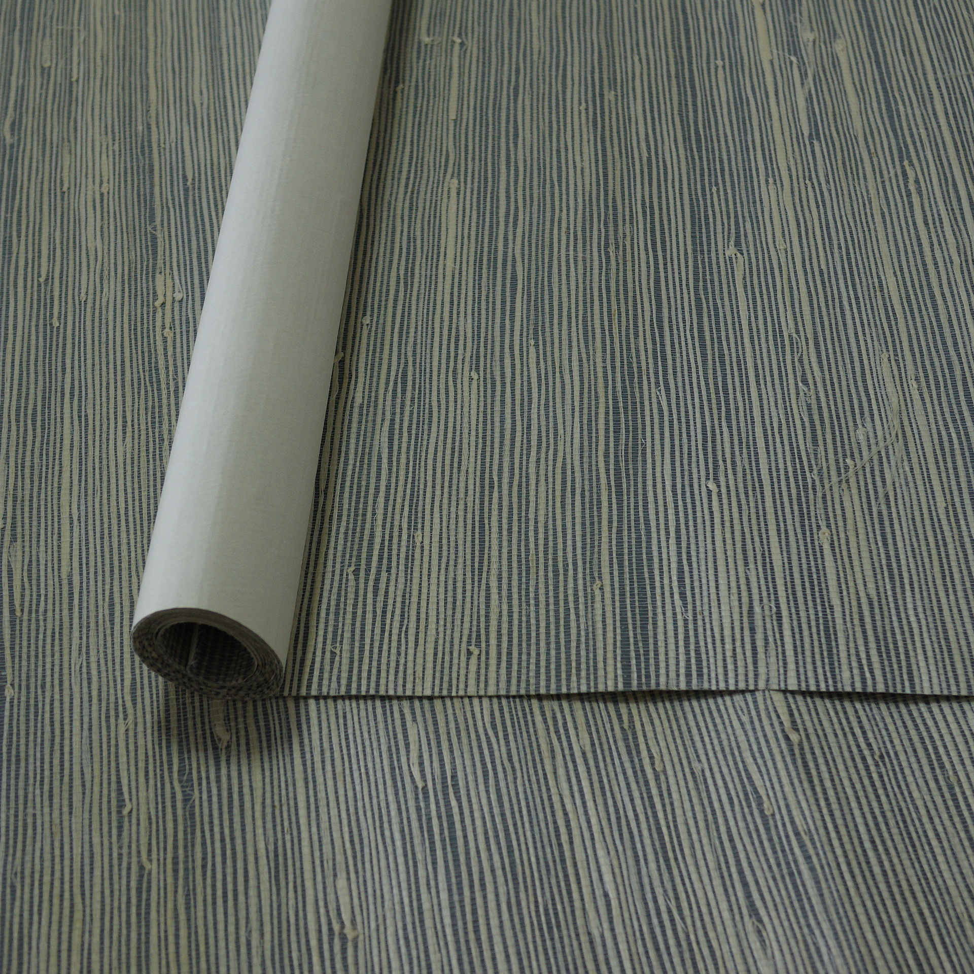 Zhenling blue beige strip natural grasscloth wallpaper for coffee house wall decoration