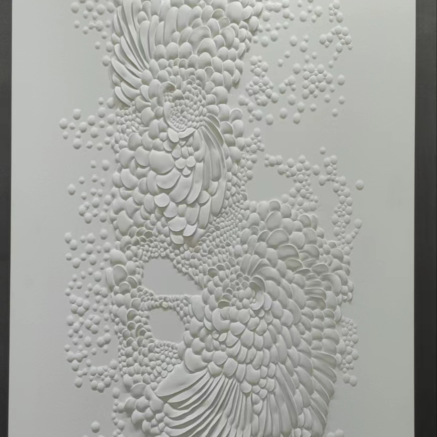 Zhenling white Leather embroidered carving wall panel for indoor house wall decoration