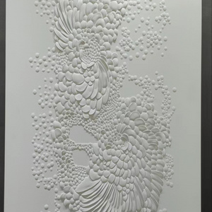 Zhenling white Leather embroidered carving wall panel for indoor house wall decoration