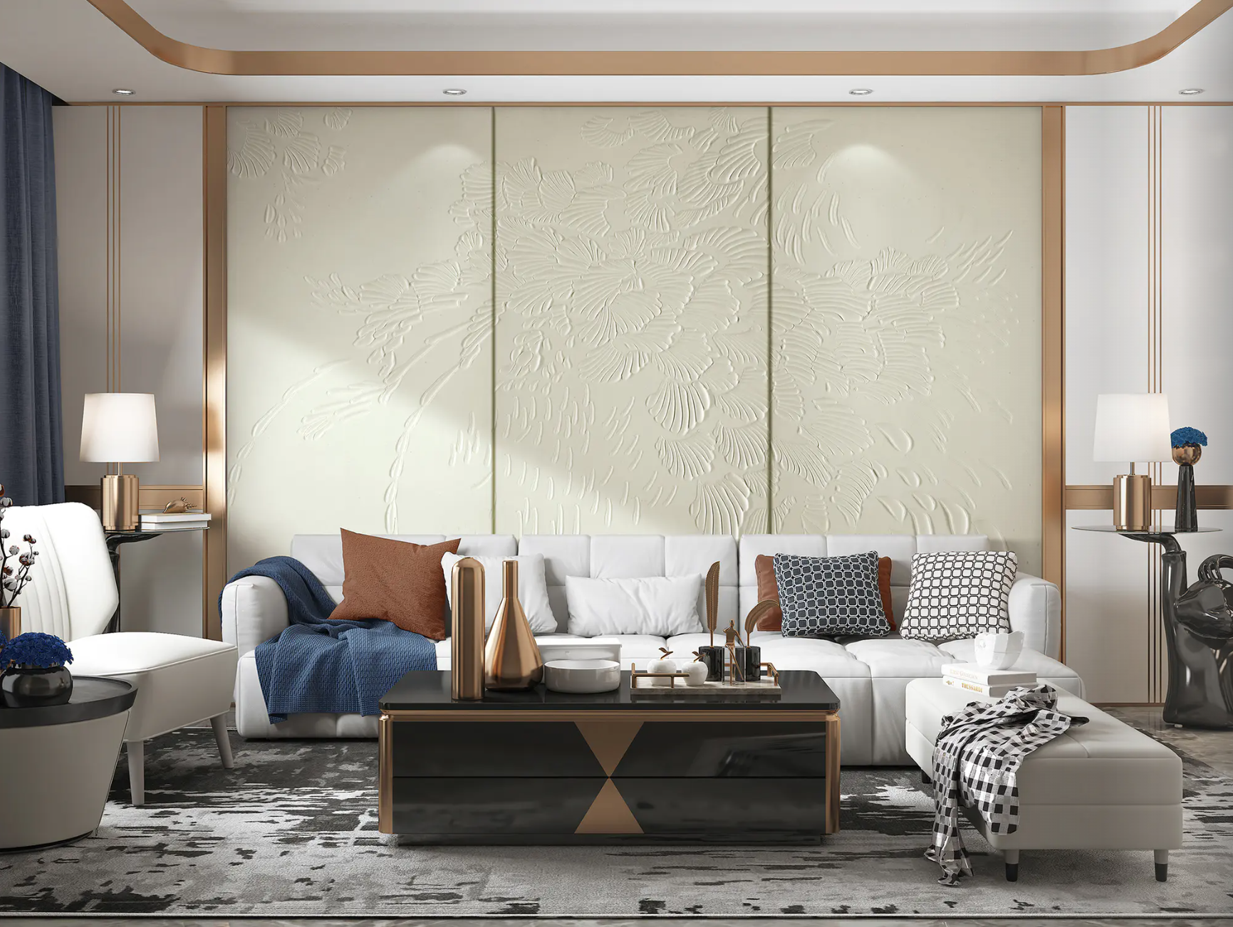 Zhenling wall design 3D Leather Wall Panels & Headboards with Cherry Blossom Embroidered Design