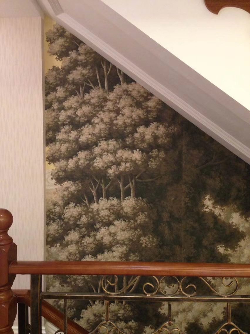 Zhenling luxury Hand-painted rainforest style wallpaper for stairs