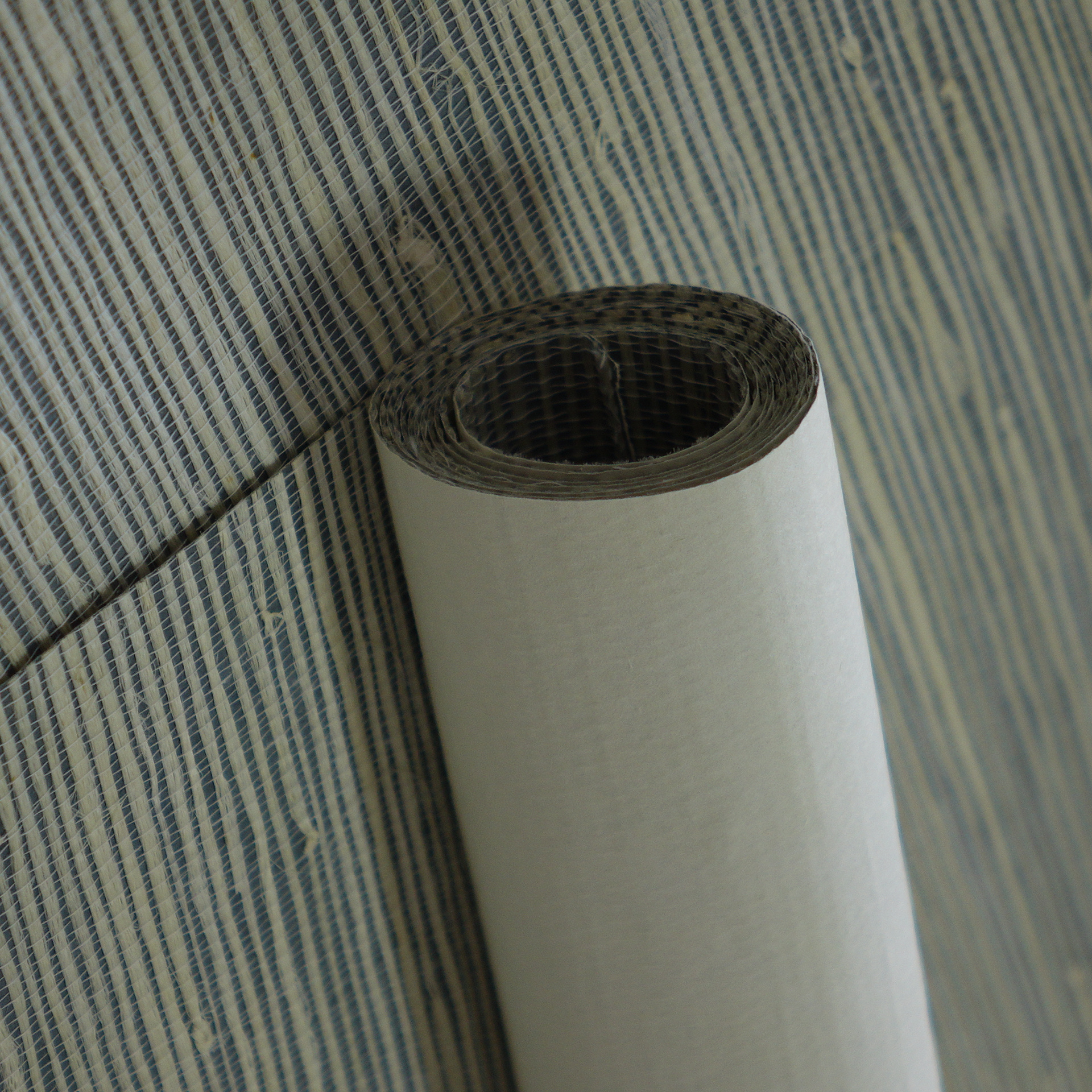 Zhenling blue beige strip natural grasscloth wallpaper for coffee house wall decoration