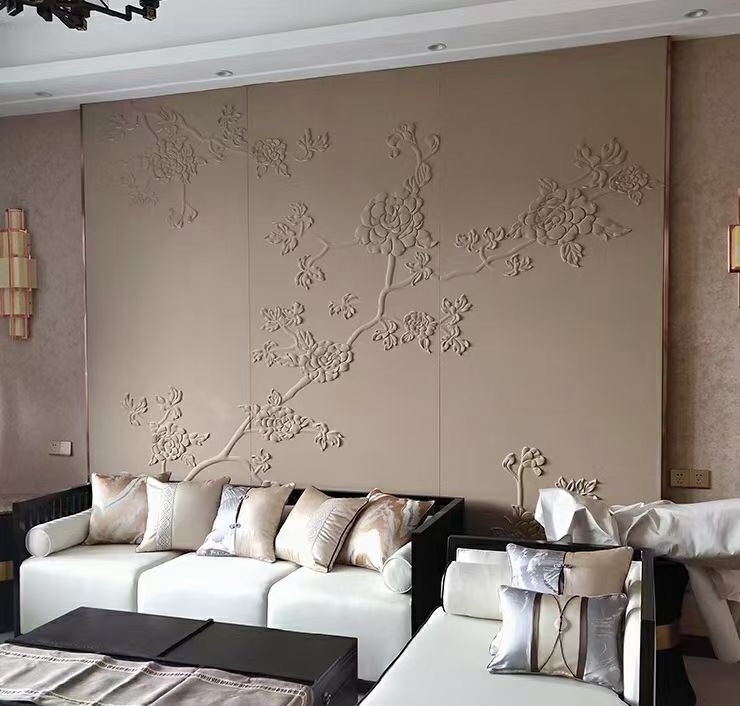 Zhenling 3D Leather Wall Panels & Headboards in a Cherry Blossom Embroidered Design