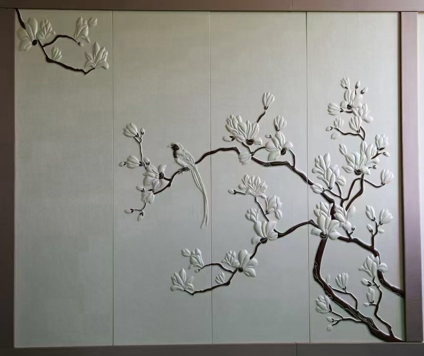 Zhenling 3D Leather Wall Panels & Headboards in a Cherry Blossom Embroidered Design