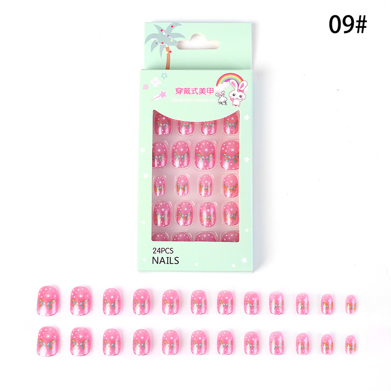 New Design Wholesale Kids Fake Nails Unique Colorful Rainbow Cute Kids Press On Nails With Glue False Nail Artificial