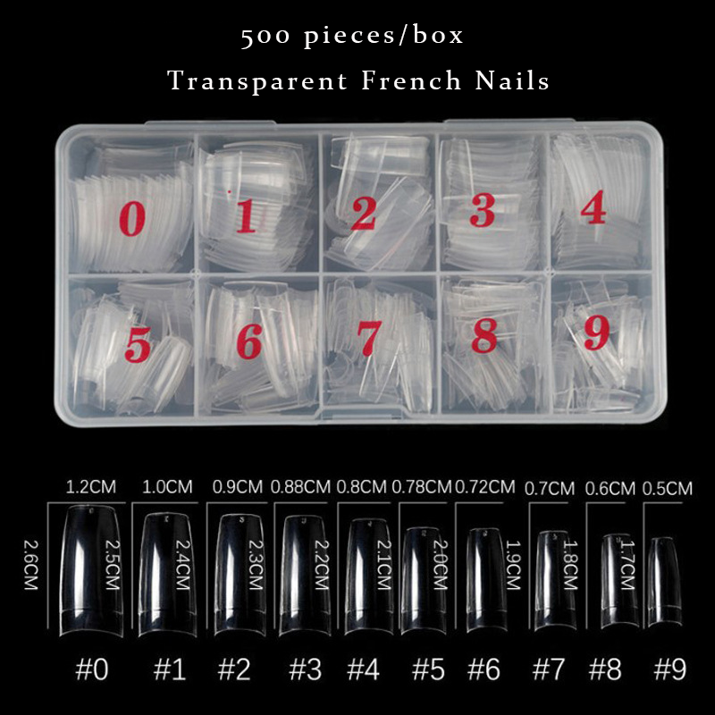 VV Mei Jia Er Factory Sales 500 Pieces Lengthening Nails White Transparent Natural Wholesale Lengthened False Nails