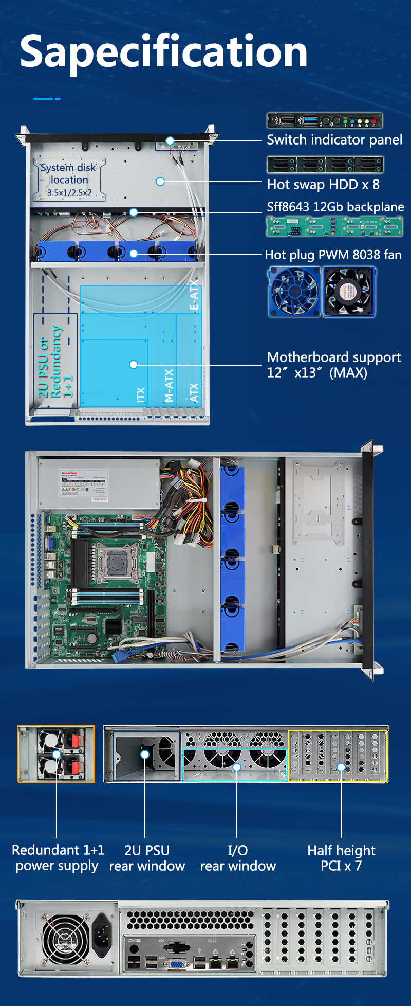 ZhenLoong 2u 8 bays NAS hard disk hot swap storage server rack case chassis with mini SAS SATA 12Gb backbplane SFF8643