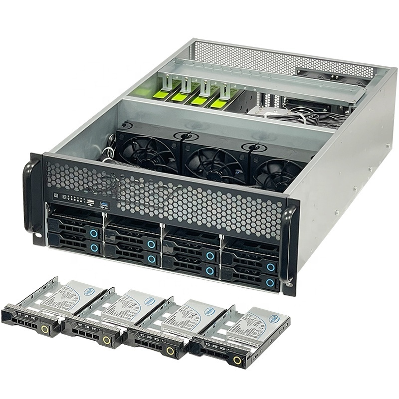 ZhenLoong 4 GPU server rack case 4U 11 slot PCI 12 bay hard drive hot swap U.2 NVMe chassis support Supermirco X11DRG X12DPG-QT6