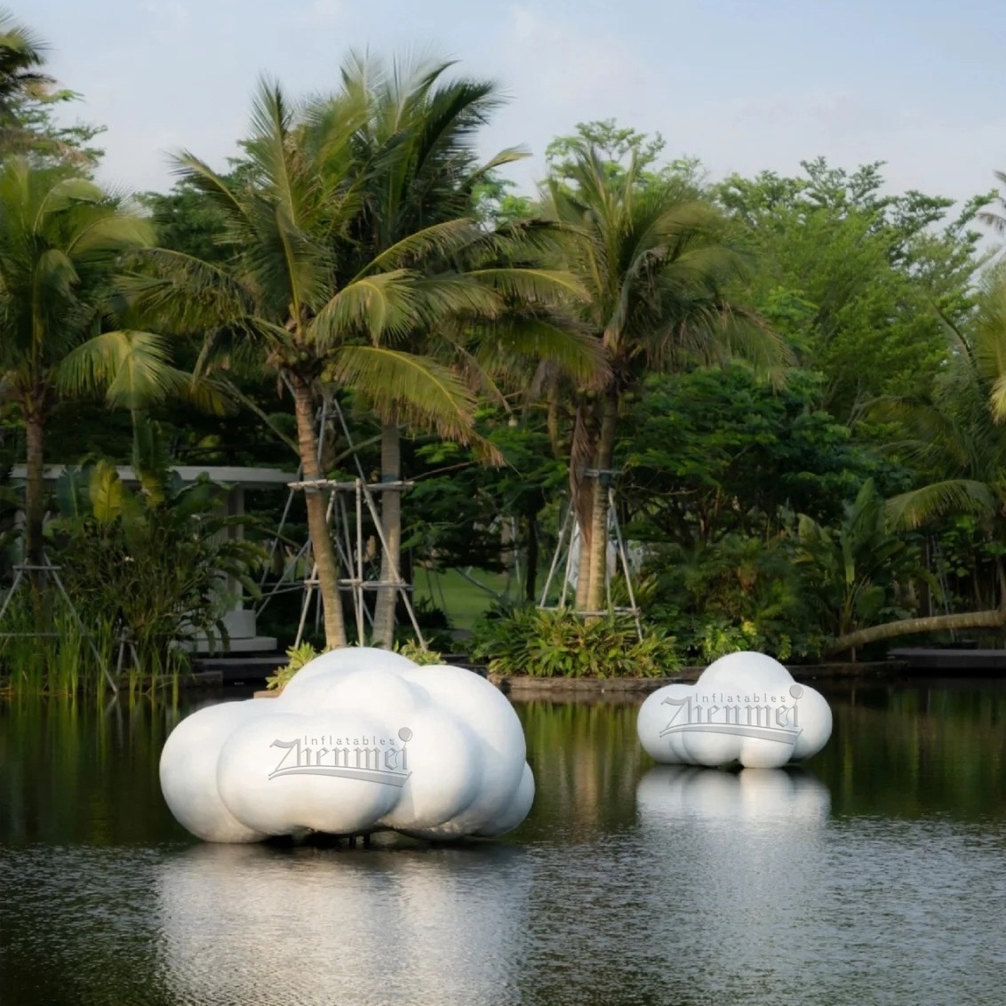 Ground giant inflatable cloud, LED decorative inflatable cloud balloon for parks