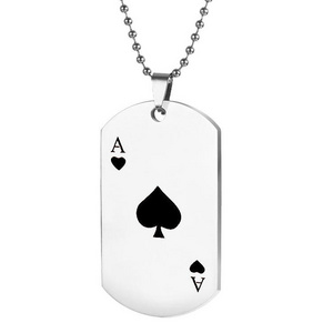 Poker Stainless Steel Military Key Chain Necklace Pendant Engraved Jewelry Spades a Men's and Women's Necklace