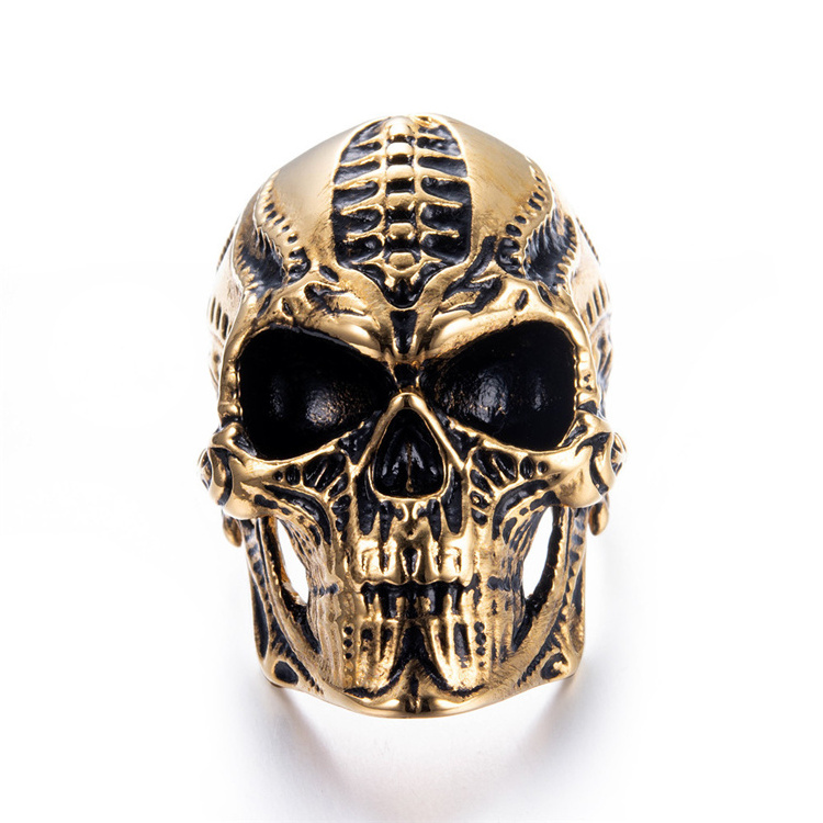 New Punk 316L Stainless Steel Alien Skull Ring for Men