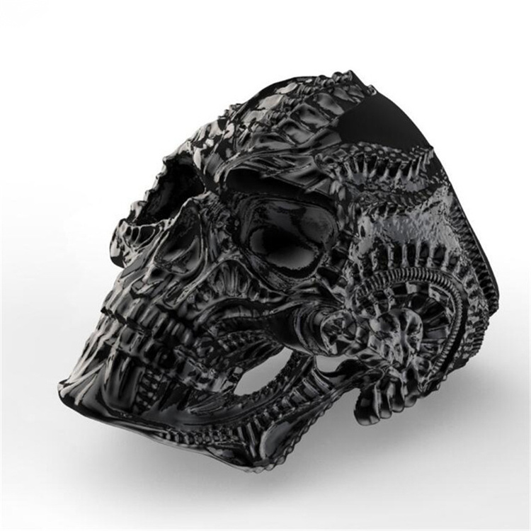 New Punk 316L Stainless Steel Alien Skull Ring for Men