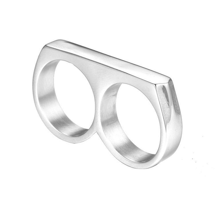 Men's Stainless Steel Finger Ring for Two Fingers in One Piece Unique Design Rings Jewelry