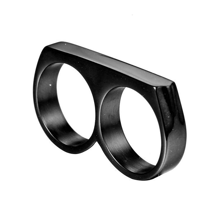 Men's Stainless Steel Finger Ring for Two Fingers in One Piece Unique Design Rings Jewelry