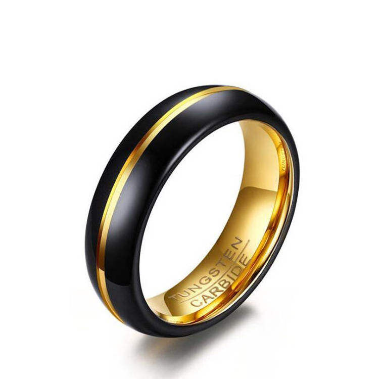 Custom Design Tungsten Carbide Ring High Polished Dome Grooved Black and Gold Plated Couple Love Wedding Band Tungsten Ring