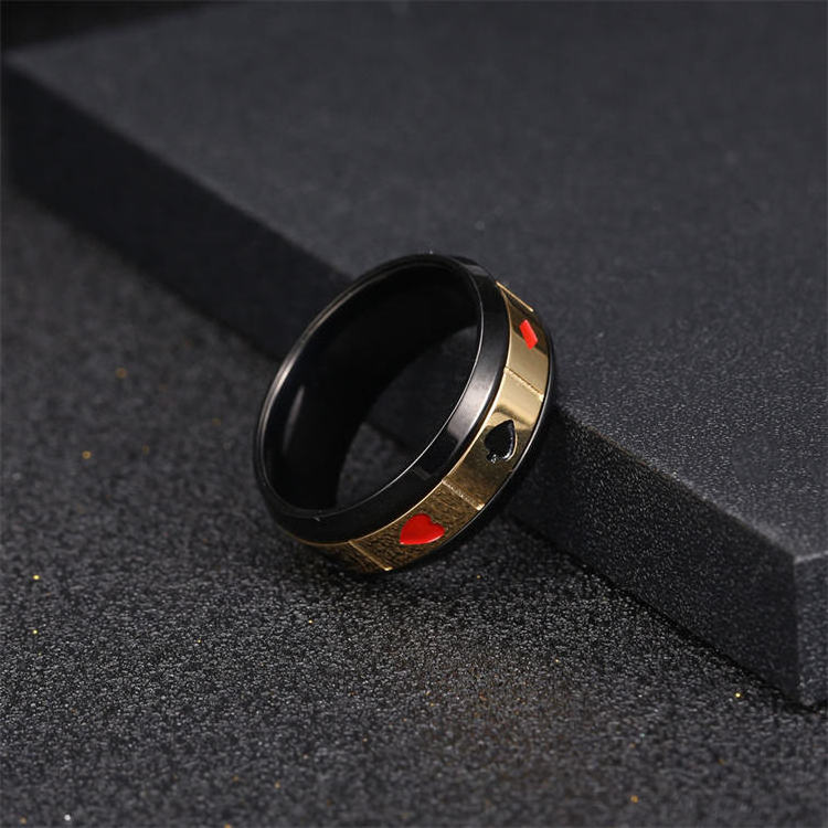 Stainless Steel Playing Card Ring Men's Solitaire Turntable Ring Ring