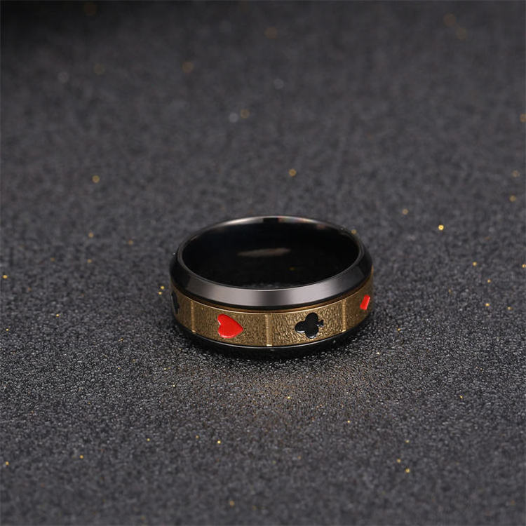 Stainless Steel Playing Card Ring Men's Solitaire Turntable Ring Ring