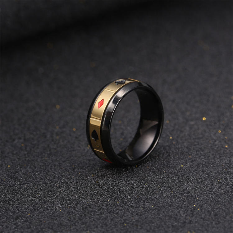 Stainless Steel Playing Card Ring Men's Solitaire Turntable Ring Ring