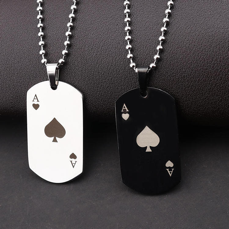 Poker Stainless Steel Military Key Chain Necklace Pendant Engraved Jewelry Spades a Men's and Women's Necklace