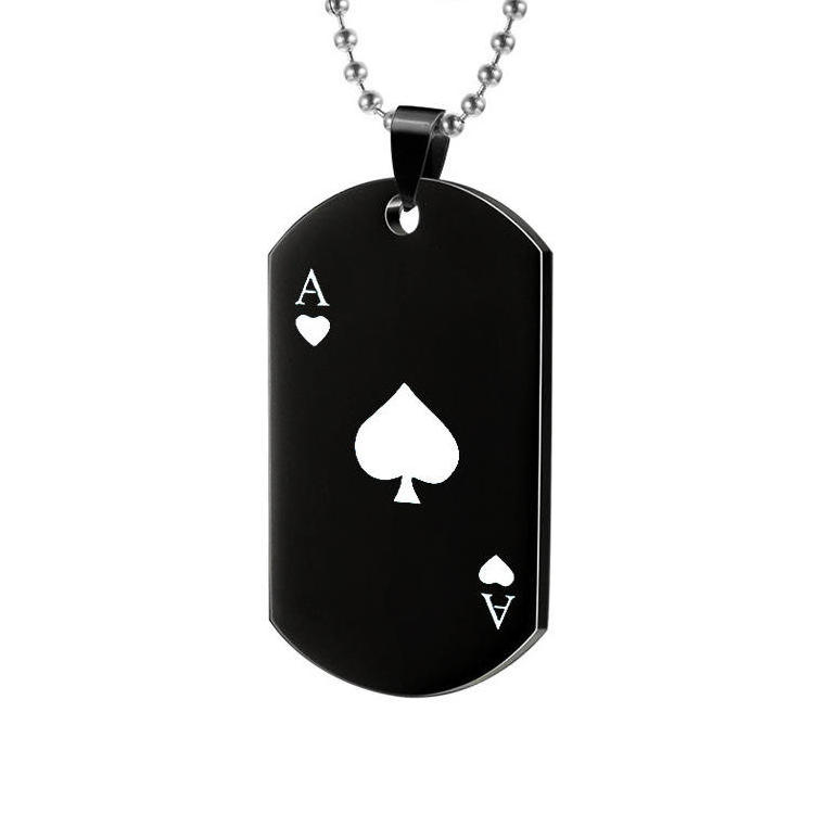 Poker Stainless Steel Military Key Chain Necklace Pendant Engraved Jewelry Spades a Men's and Women's Necklace