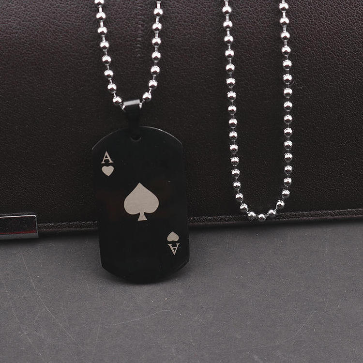 Poker Stainless Steel Military Key Chain Necklace Pendant Engraved Jewelry Spades a Men's and Women's Necklace