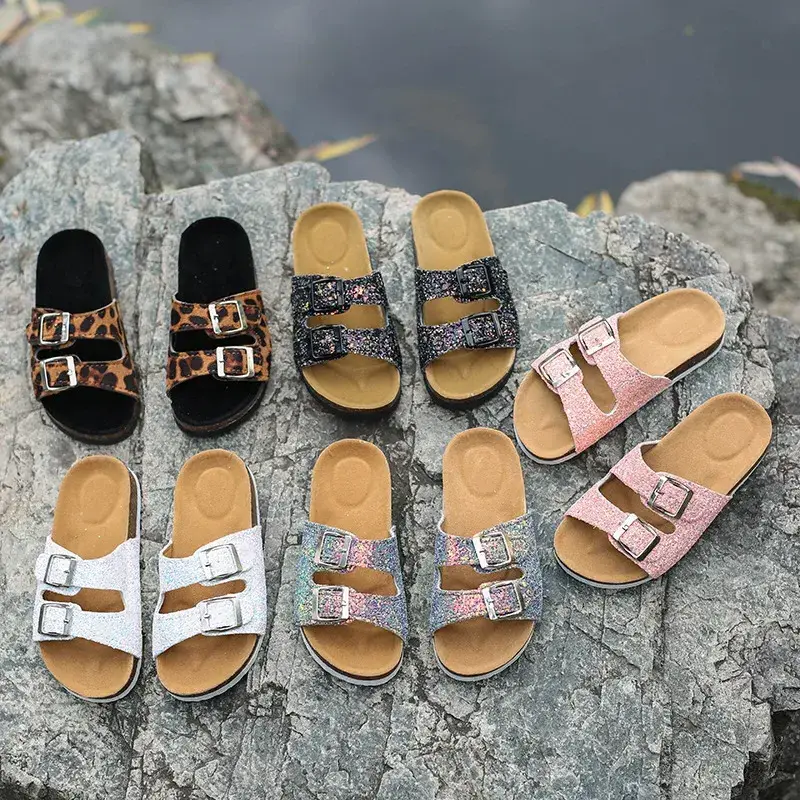 Kids Flip Flops Slides Leopard Boys Girls Slippers Open Toe Beach Sandals Summer Women Men Platform Flats Slingback Shoes