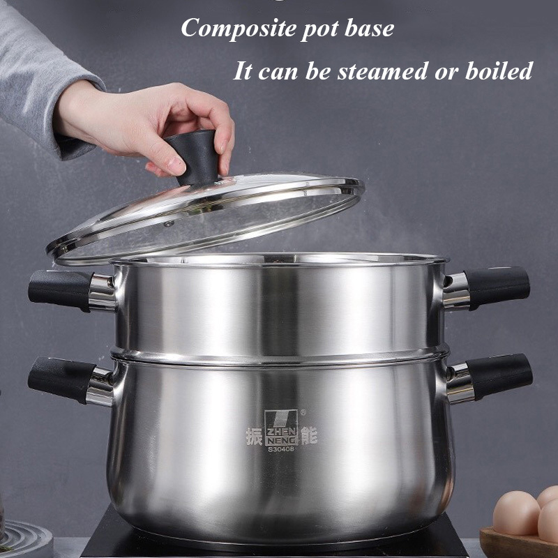 High quality large stainless steel 30cm couscoussier double layer steamer pot with visible glass lid