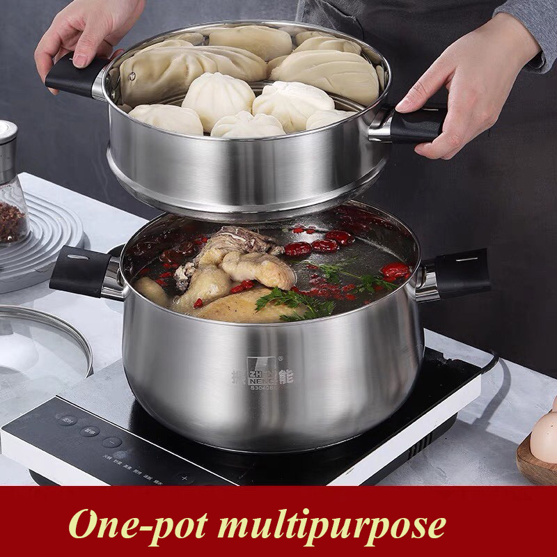 High quality large stainless steel 30cm couscoussier double layer steamer pot with visible glass lid