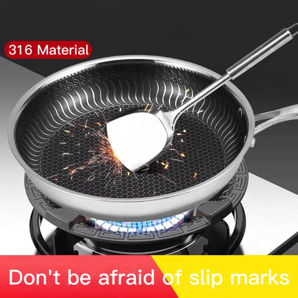 Honeycomb coated nonstick pan paint-resistant 316 stainless steel 28 cm Wok frying pan with cover for cooking