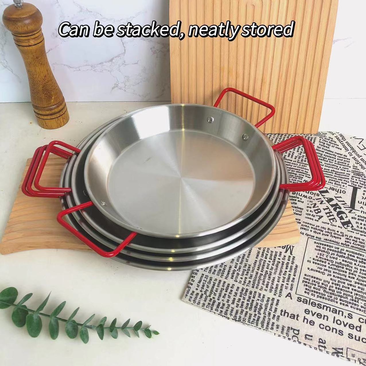 Kitchenware Seafood Cooking Pot Stainless Steel Paella Pan With Two Handles Non Stick Sauce Pot